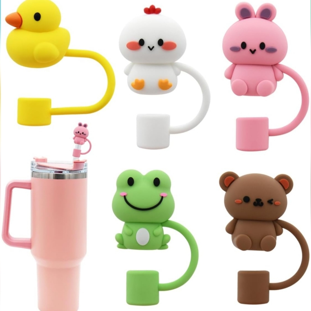 New! Meitesti 5 Pc. Silicone Animal Straw Covers